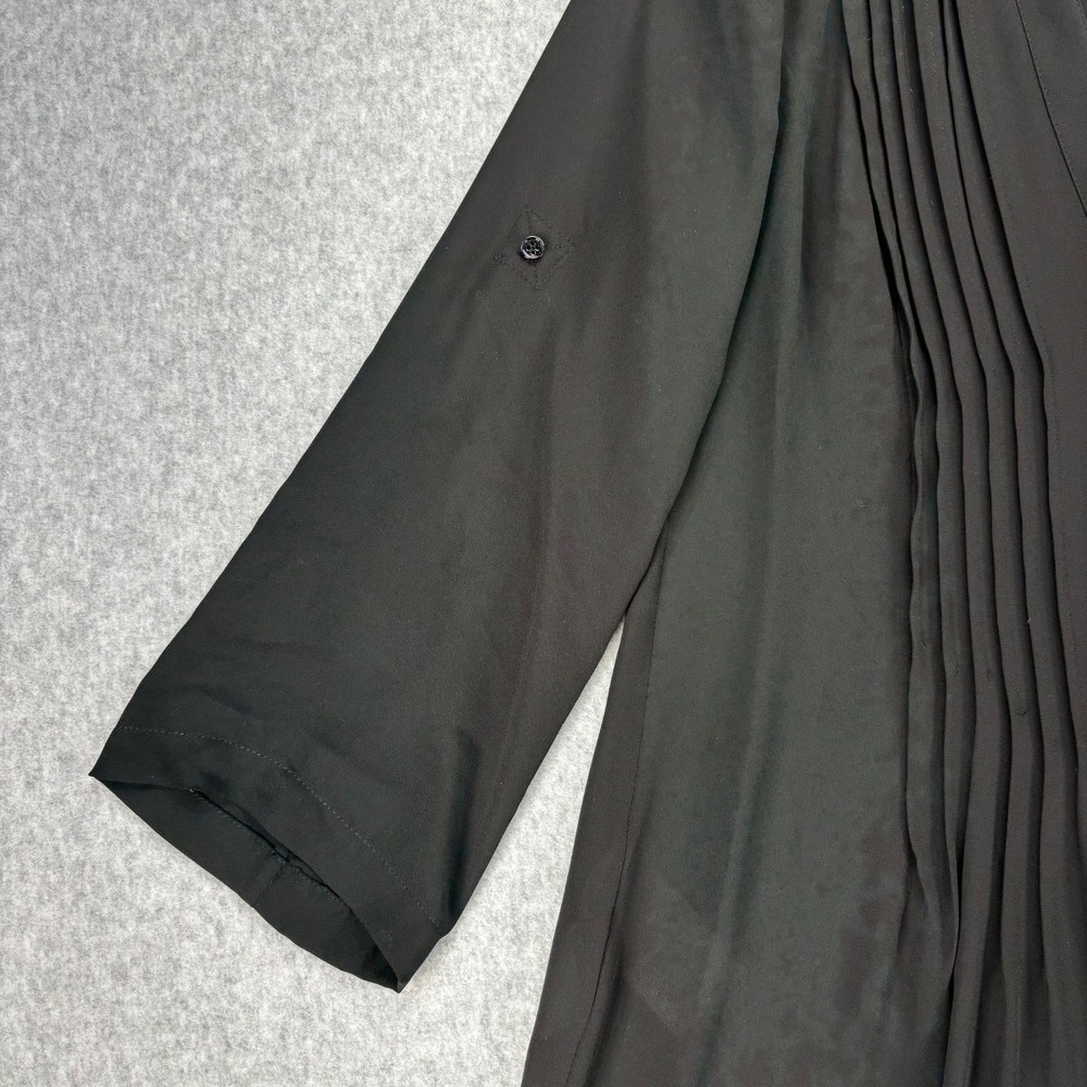 BCBGMAXAZRIA XS Black Pleated Button Front Blouse Career Office Workwear Loose - Picture 7 of 10